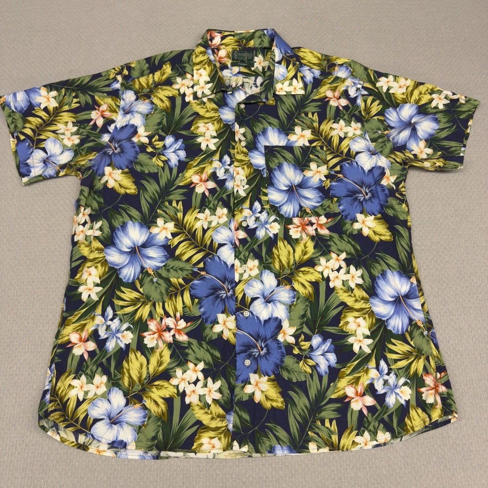 Gitman Bros Vintage Mens XXL Tropical Hibiscus Floral Hawaiian Shirt Made in USA
